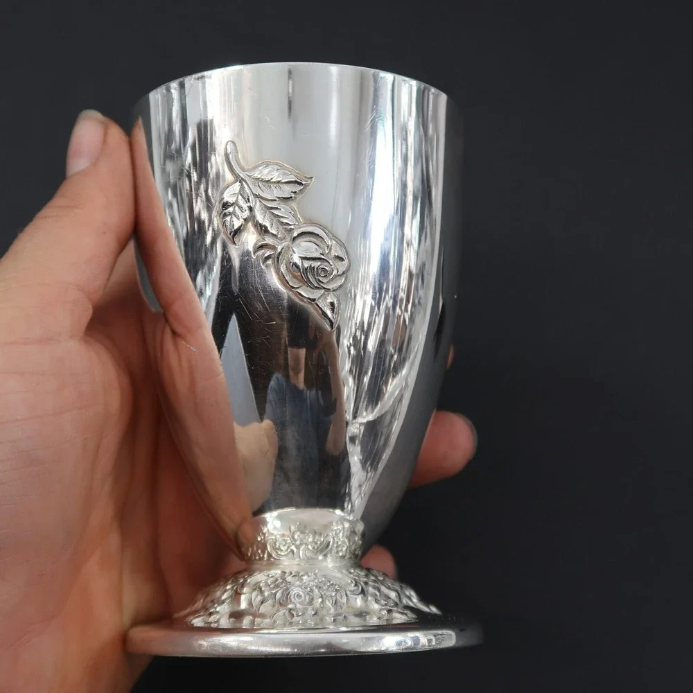 International Silver Co Goblet Silver Plate with a Rose and matching Spoon